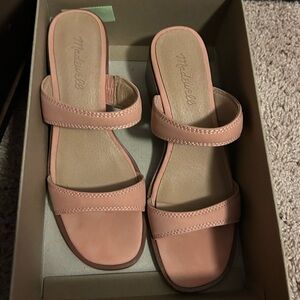 NIB Madewell Suede Double-Strap Heeled Mules in Nubuck Leather